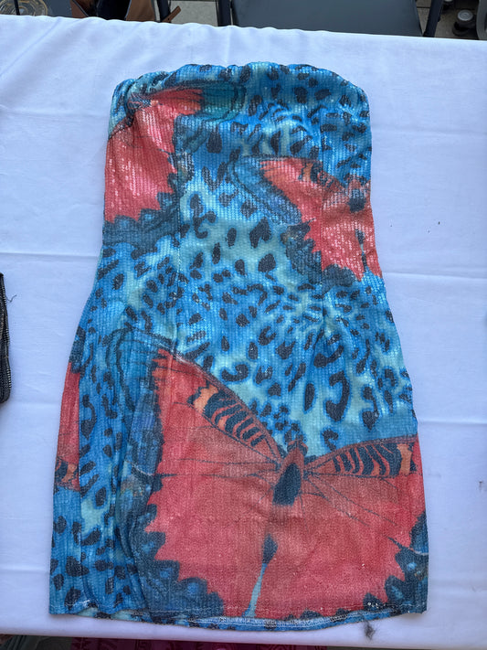 vestido lentejuelas azul con mariposas