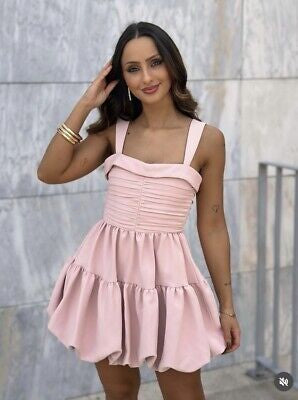 vestido globo rosa palo