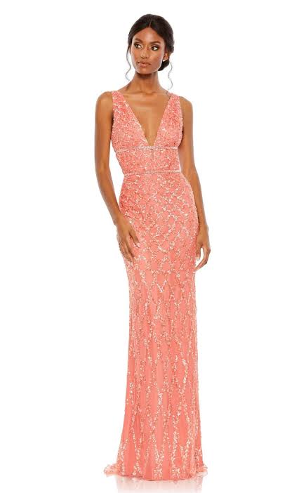 vestido Mac Duggal lentejuelas coral