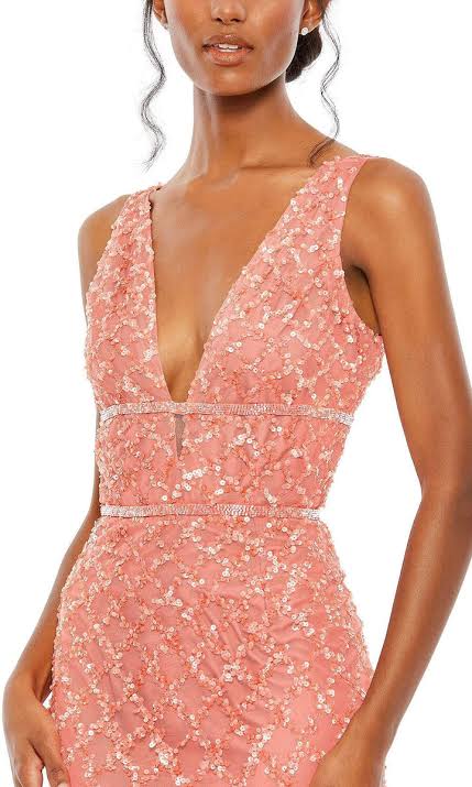 vestido Mac Duggal lentejuelas coral