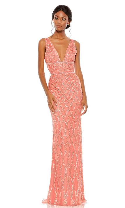 vestido Mac Duggal lentejuelas coral