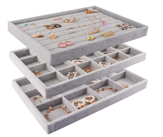 3 organizadores de joyas de terciopelo para cajones