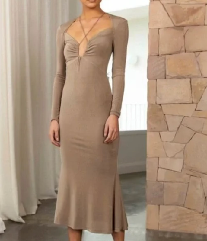 Vestido midi café formal