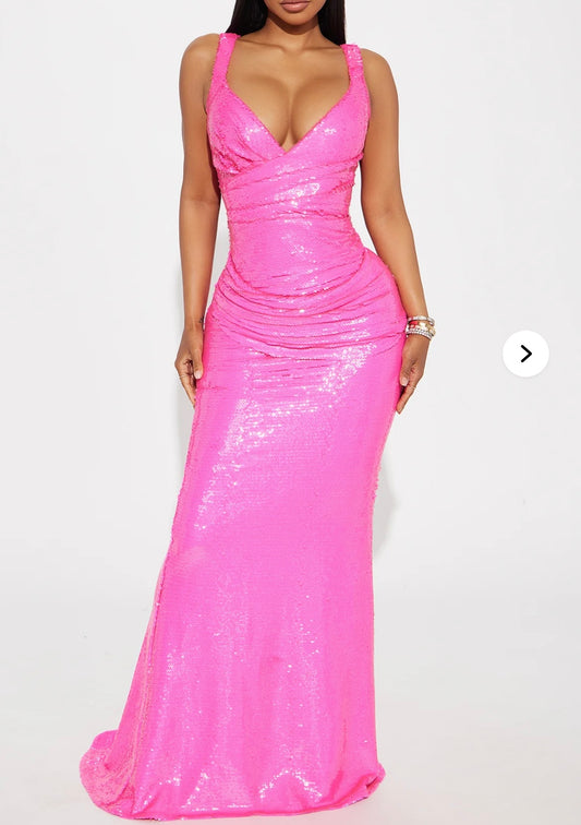 vestido lentejuelas rosa neon