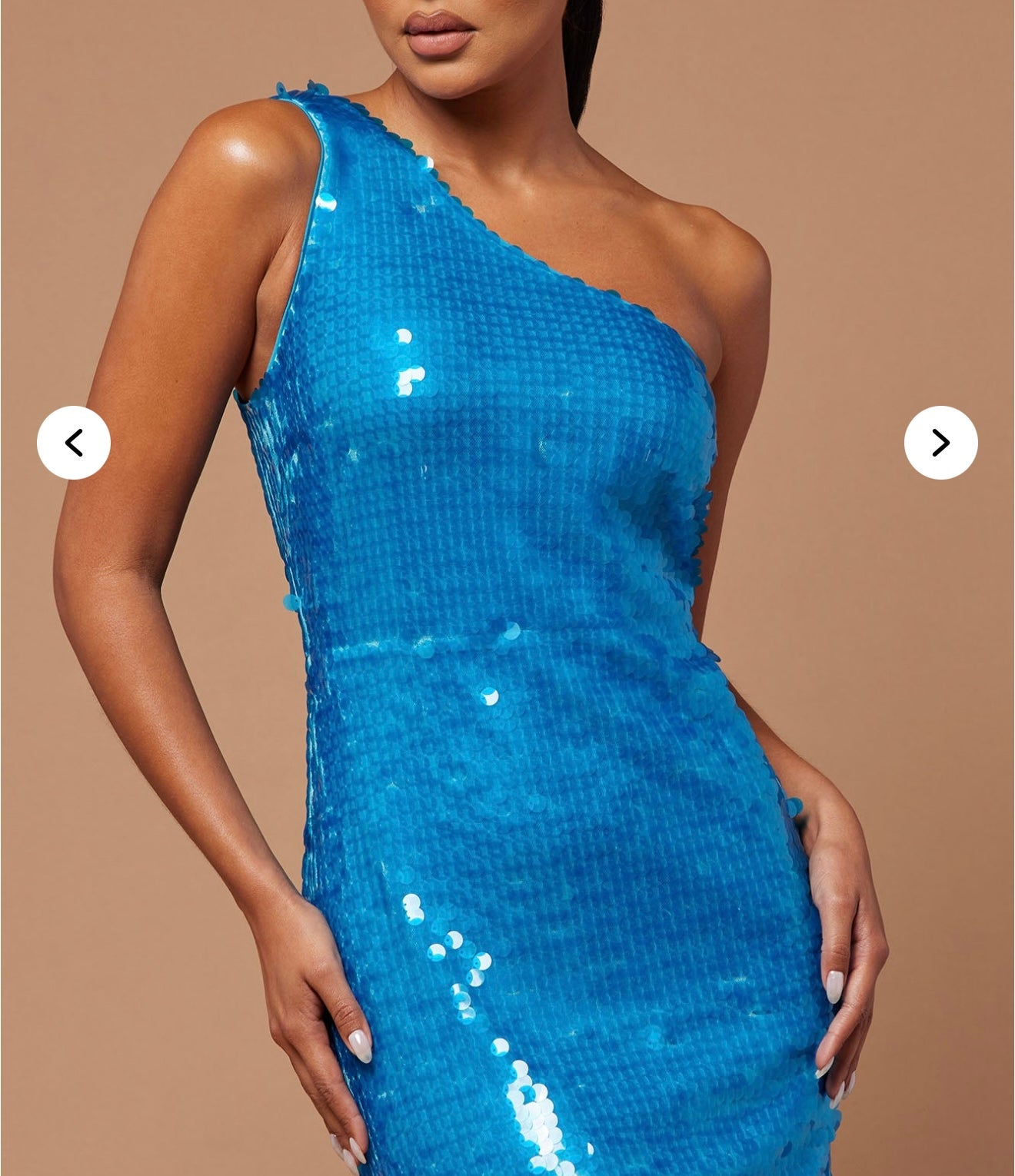 vestido 1 hombro lentejuelas azul