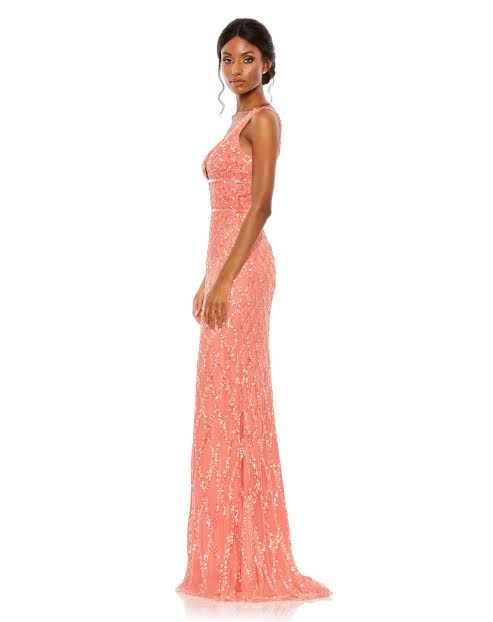 vestido Mac Duggal lentejuelas coral