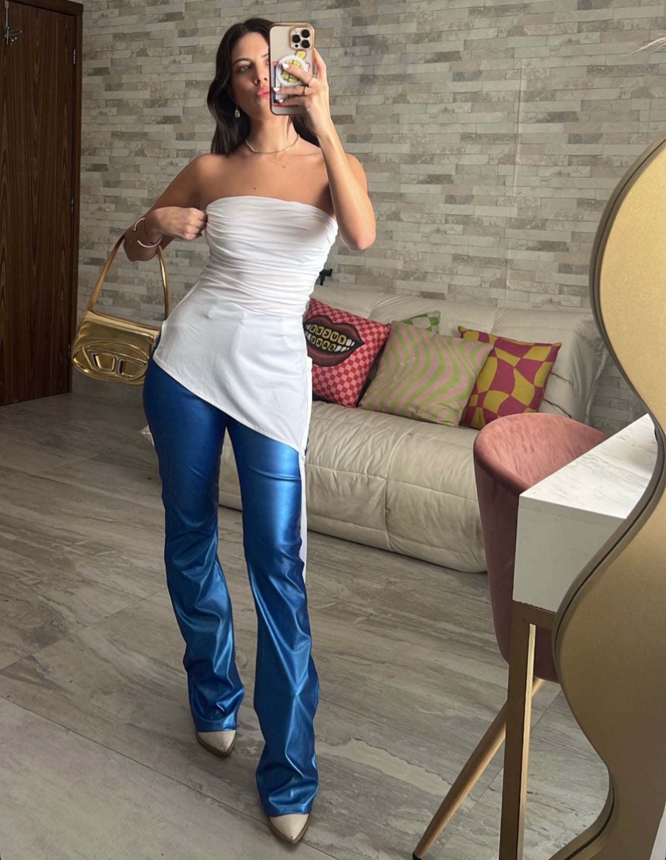 Pantalones metálicos azules (tiene defectitos)