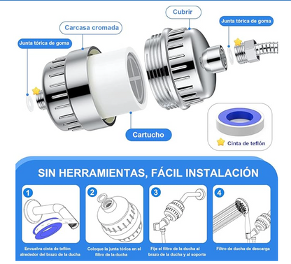 Filtro universal para regadera de 18 etapas