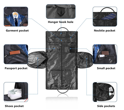 Porta trajes que se convierte en bolsa