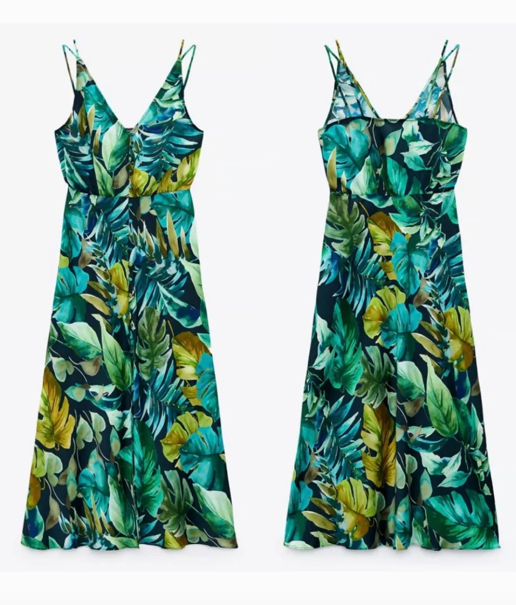 vestido tropical verde zara