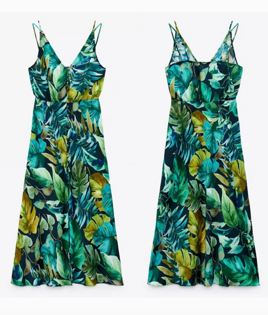 vestido tropical verde zara