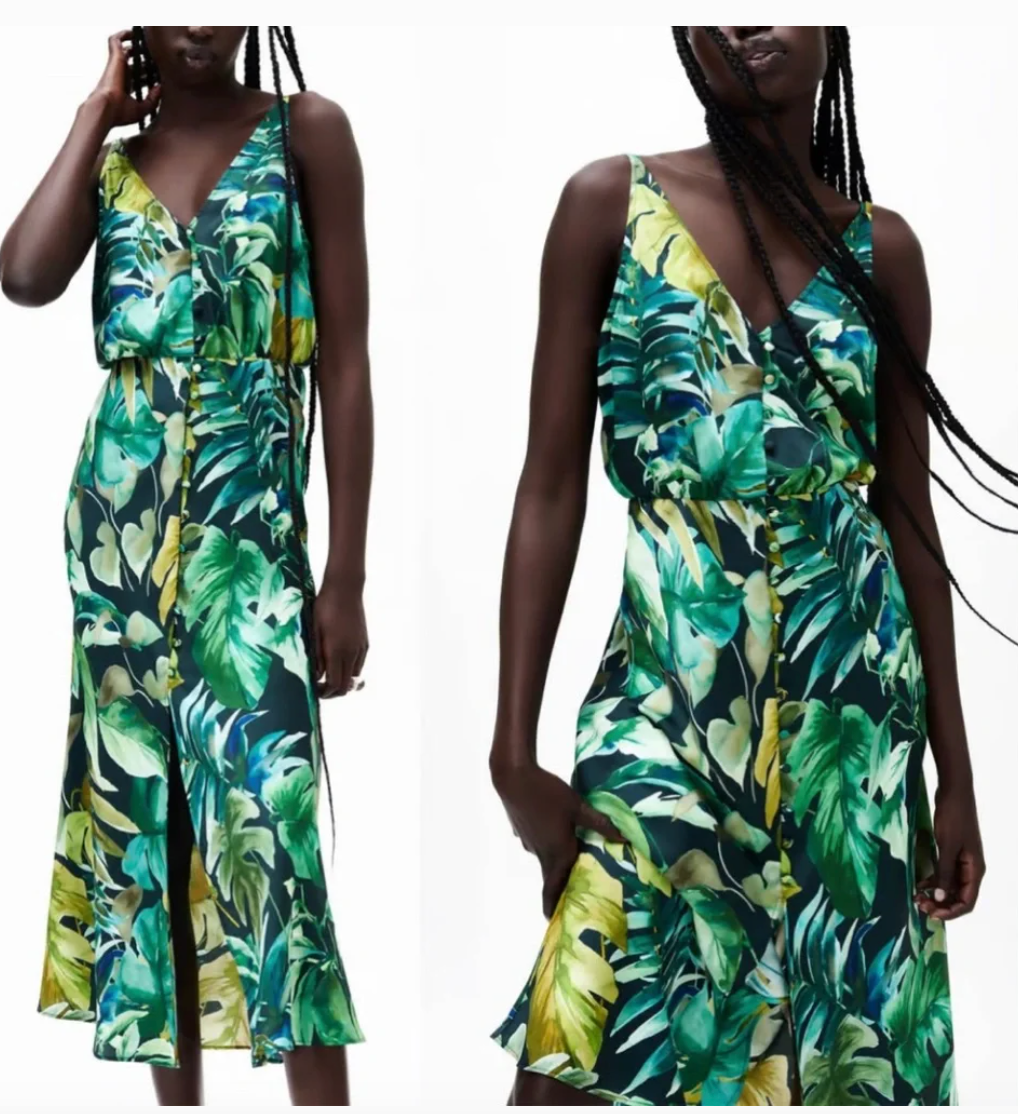 vestido tropical verde zara